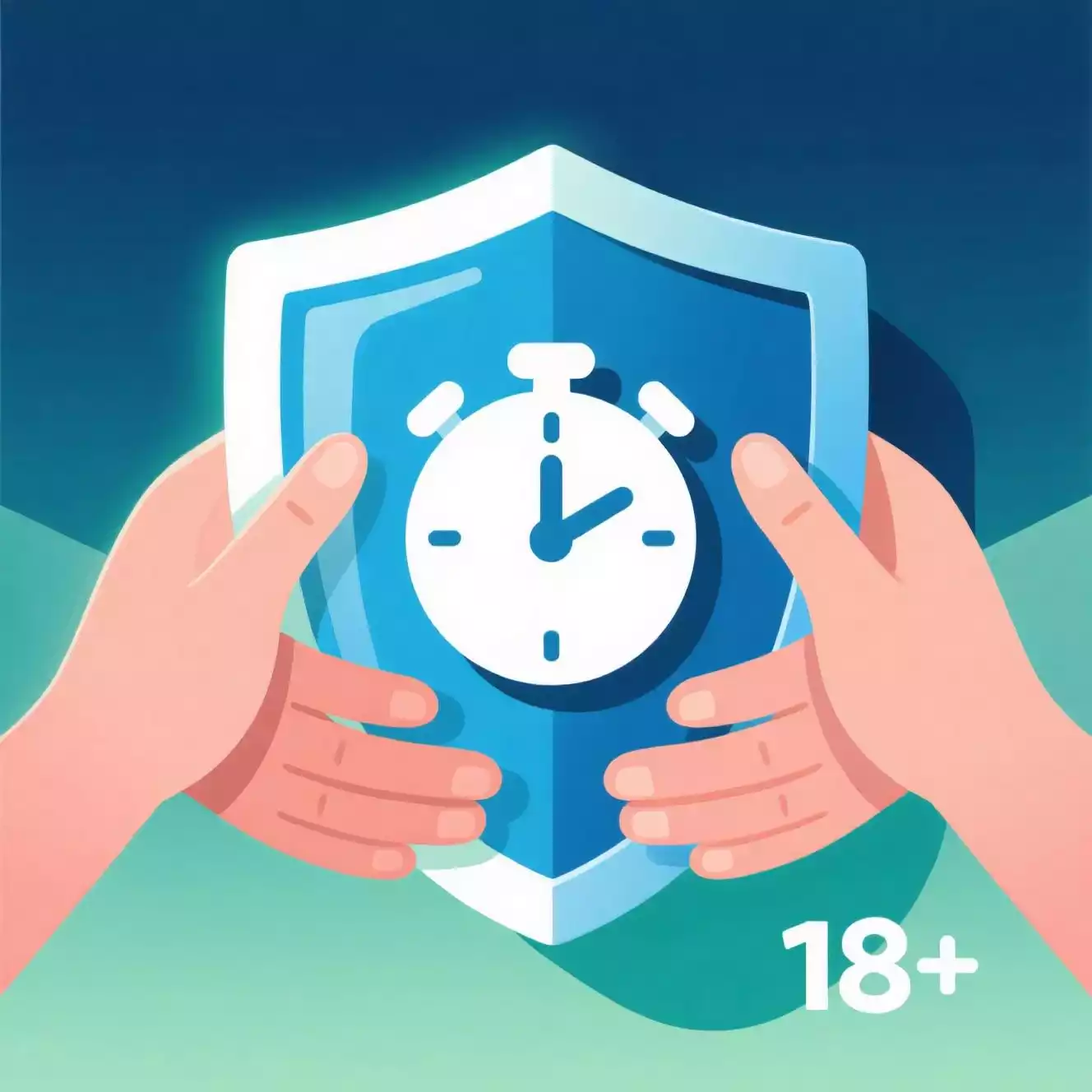 Verantwortungsvolles Spielen - Schützende Hände mit Uhr-Symbol