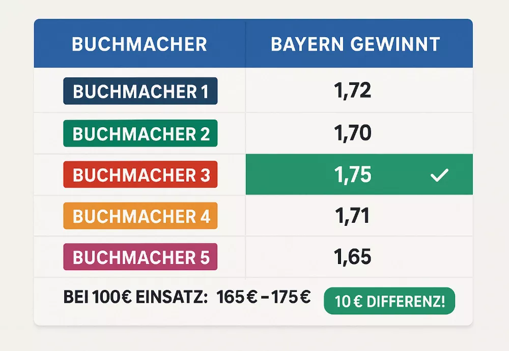 Quotenvergleich verschiedener Buchmacher - Unterschiede und Einsparungspotential