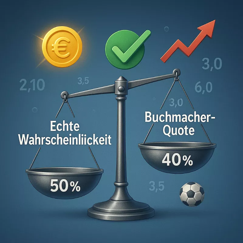 Value Wetten Strategie Vergleich zwischen echter Wahrscheinlichkeit und Buchmacher Quote
